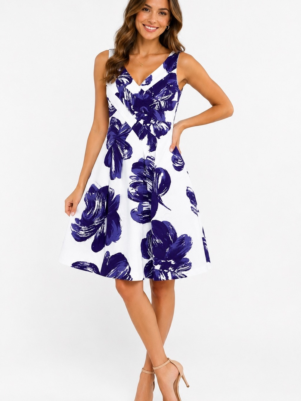 Jones Wear Dress Women’s 4 White Purple Floral Sleeveless Fit Flare NWT